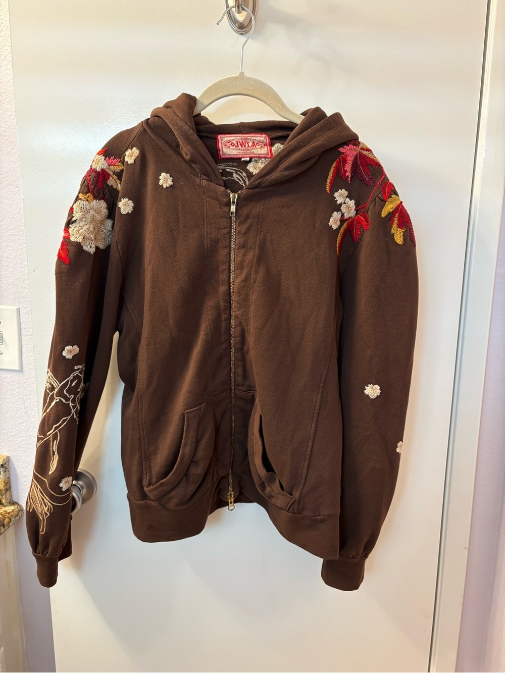 JWLA by Johnny Was brown Koi Fish zip-up hoodie Large PTP 22-24/Length 25